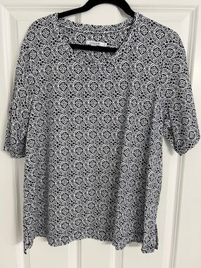 Chico's Blue and White Floral Medallion Top